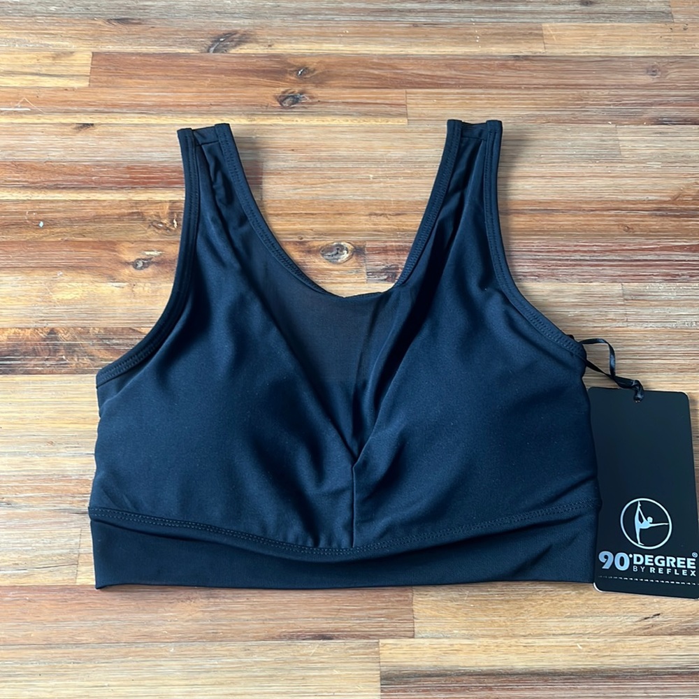 90 Degree by Reflex Mesh Contrast Sports Bra Black XS